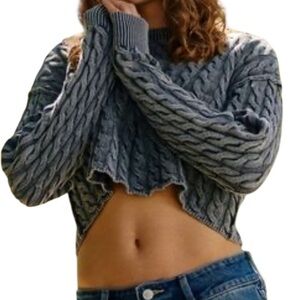 Full Tilt Gray Cable Knit Crop Sweater